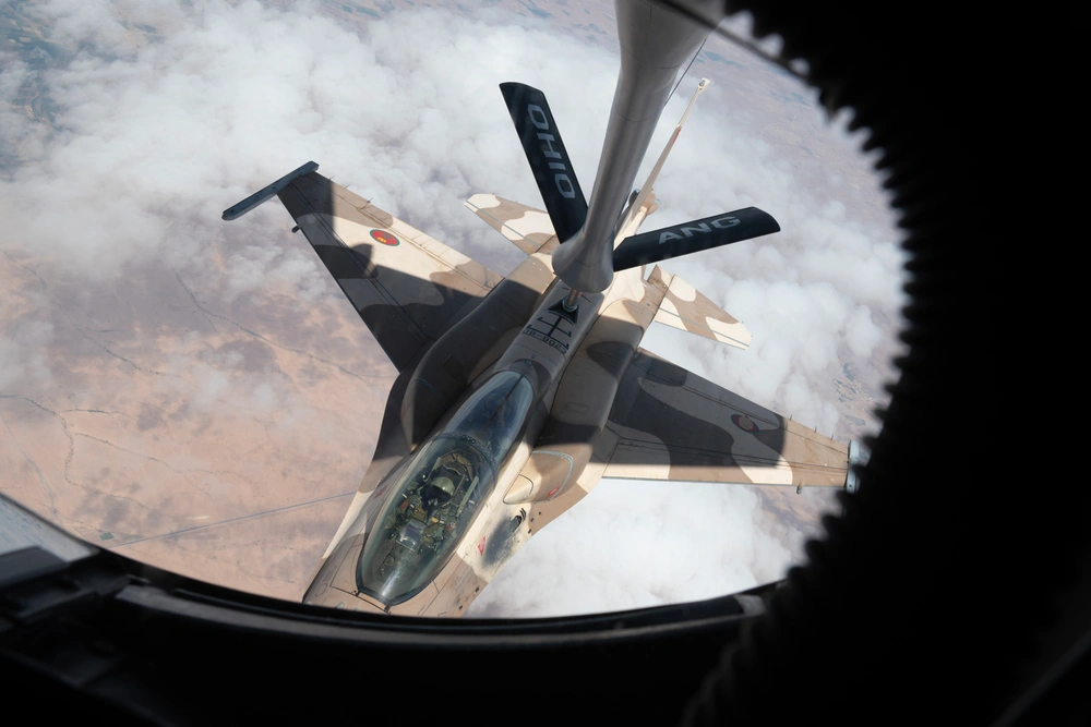 مقاتلة F-16 مغربية خلال تدريب جوي ضمن مناورات الأسد الإفريقي 2025. © U.S. Air Force / DVIDS